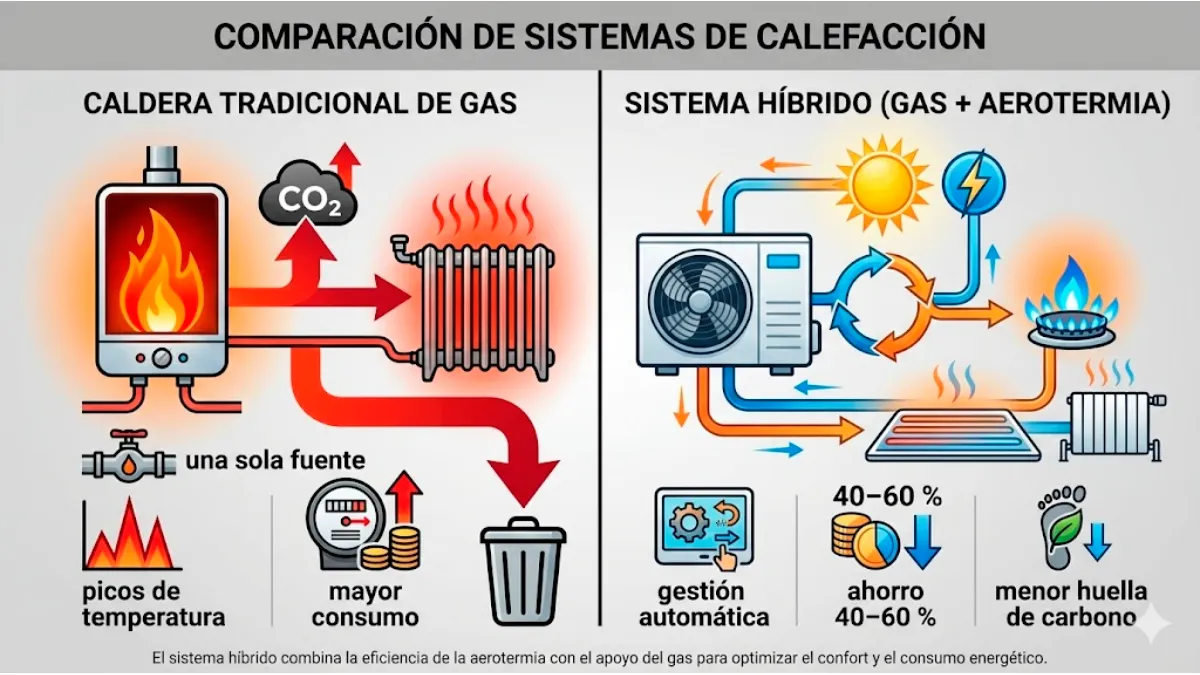Comparativa visual_ Caldera tradicional vs Sistema híbrido