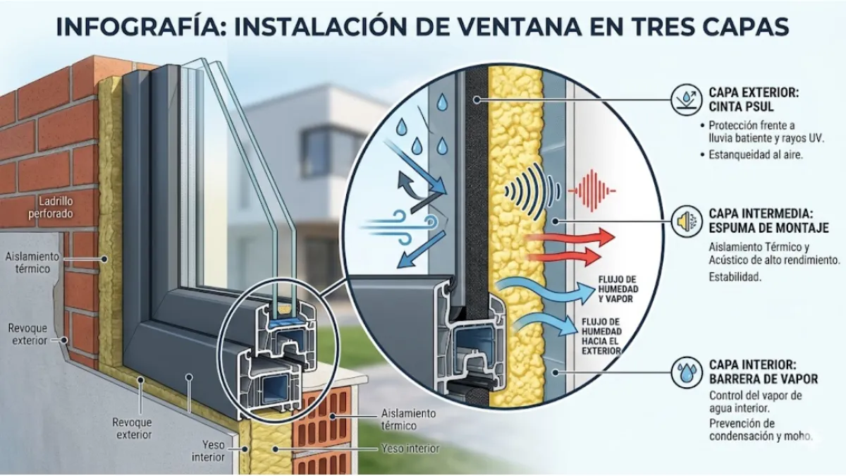 Infografía — Montaje correcto en tres capas