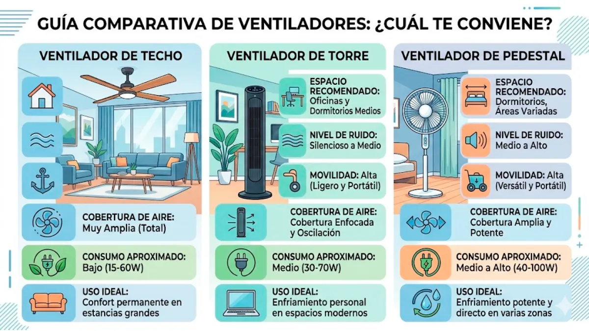 tipos de ventiladores disponibles para climatización y ahorro